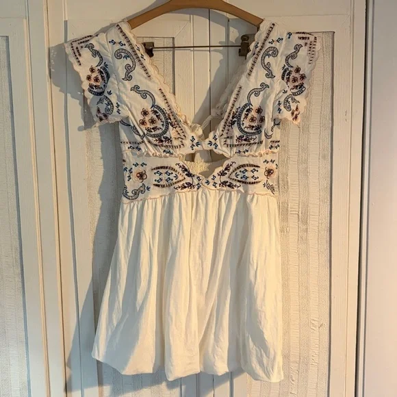 NEW FREE PEOPLE rambling roads mini dress in blanc de blanc NWOT SZ M